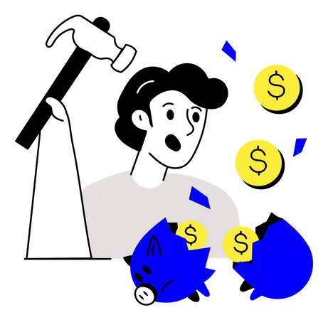 Character Based Sketchy Illustration Of Piggy Bank Illustration