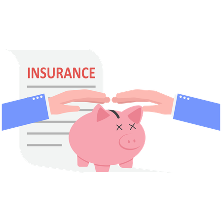 Piggy Bank Full of Money with Shield on Insurance Document  Illustration