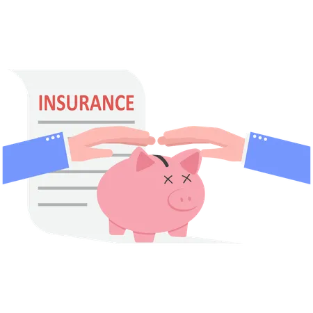 Piggy Bank Full of Money with Shield on Insurance Document  Illustration