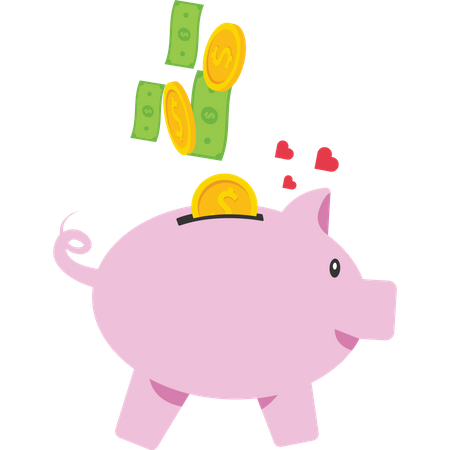 Piggy bank is happy from the large savings  Illustration