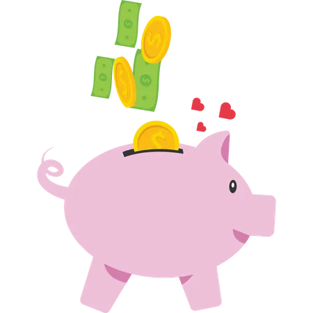 Piggy Bank Is Happy From The Large Savings Vector Illustration Design Concept In Flat Style Illustration