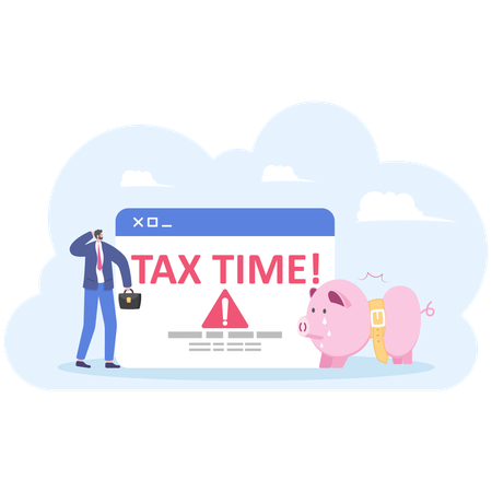 Piggy bank paranoid with message tax on the side  Illustration