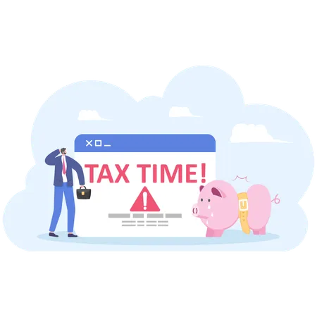 Cartoon Piggy Bank Paranoid With Message Tax On The Side Terrified Tax Timing Illustrator Vector Cartoon Drawing Image Painting Illustration