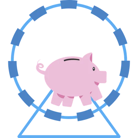 Piggy bank running in hamster wheel  Illustration