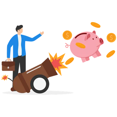 Piggy Bank Shot From Cannon Capital Money Growth Modern Vector Illustration In Flat Style Illustration