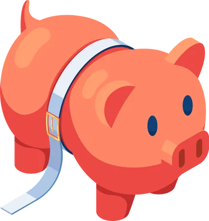 Piggy Bank Squeezed by Tighten Belt Illustration
