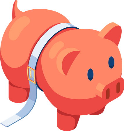 Piggy Bank Squeezed by Tighten Belt  Illustration