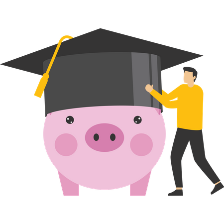 Piggy bank wearing graduated hat  Illustration