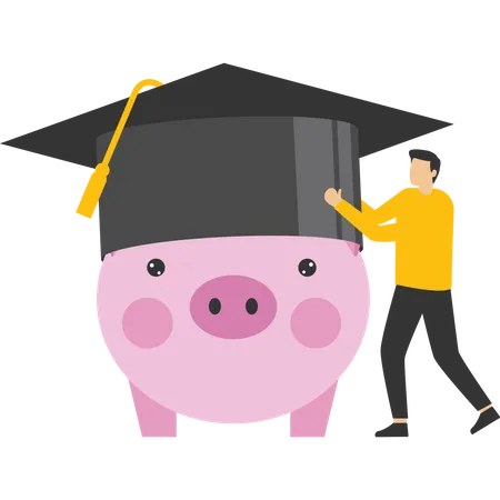 Piggy bank wearing graduated hat  Illustration