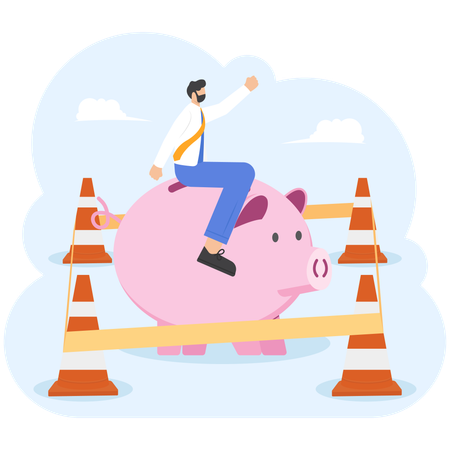 Piggy bank with a barricade to save money  Illustration