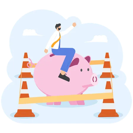 Piggy bank with a barricade to save money  イラスト