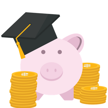 Piggy bank with a graduation cap and stack of coin  Illustration