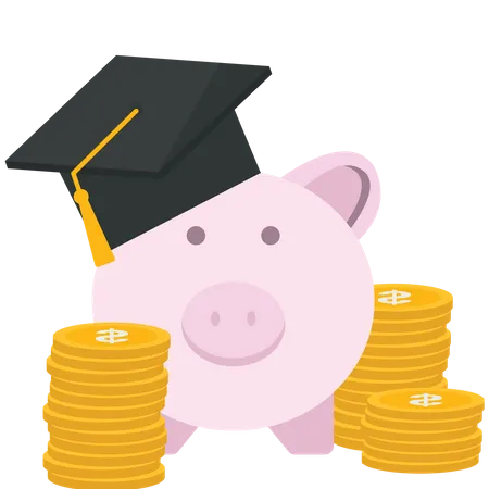 Piggy bank with a graduation cap and stack of coin  Illustration