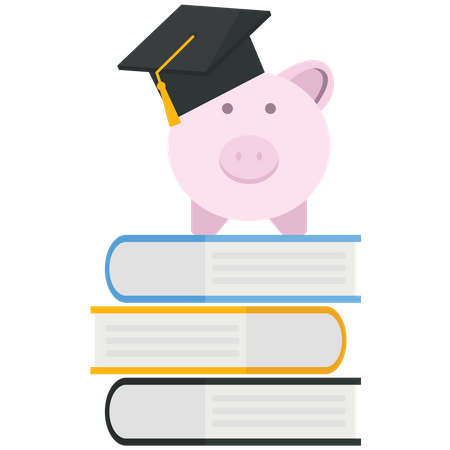 Piggy bank with a graduation cap on a stack of book  Illustration