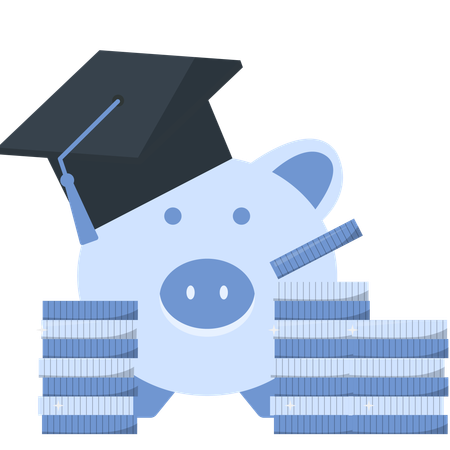 Piggy bank with graduation cap and stacks of coins  Illustration