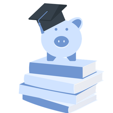 Piggy Bank with Graduation Cap on Books  Illustration