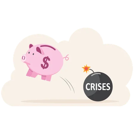 Piggy Bank With Lit Bomb Fuse Crisis Of Banking And Finance Flat Vector Illustration Cartoon EPS 10 Illustration