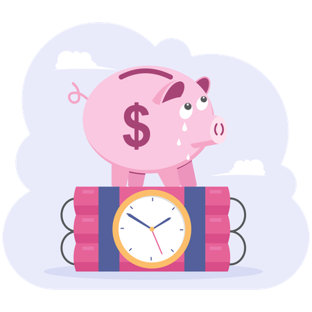 Piggy bank with time bomb  Illustration