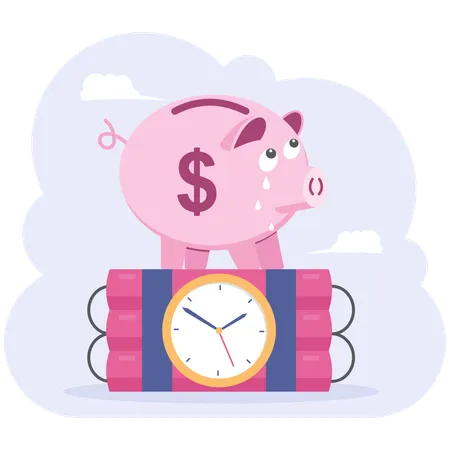 Piggy bank with time bomb  Illustration