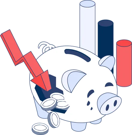 Piggy crisis and money loss  Illustration