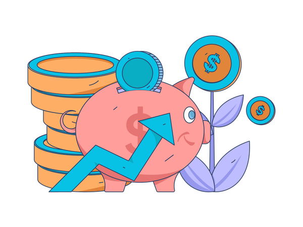Piggy savings and investment growth  Illustration