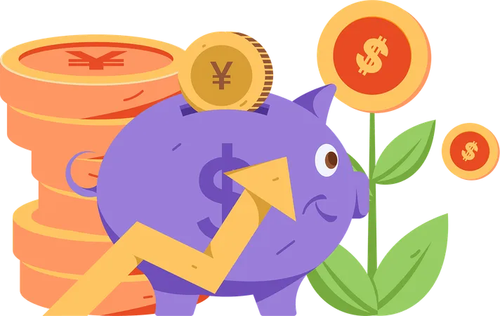 Piggy savings and investment growth  Illustration