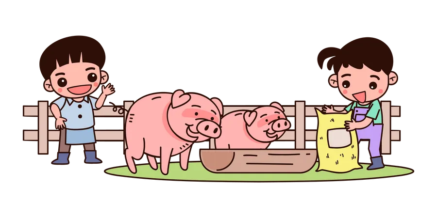 Pigs feeding Illustration
