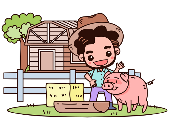Pigs feeding Illustration