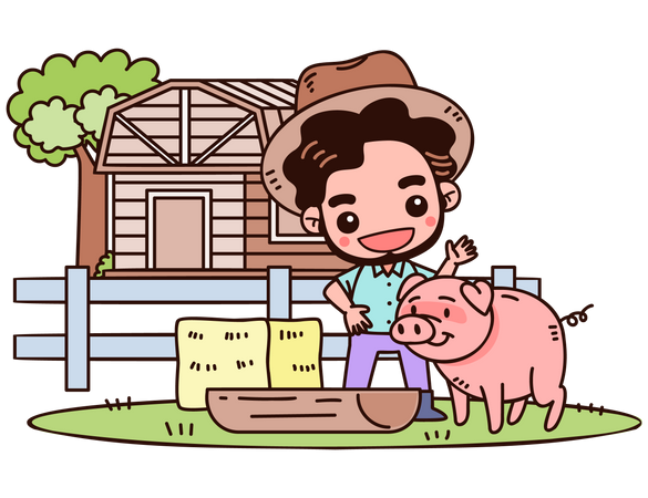 Pigs feeding  Illustration