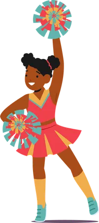 Pigtails Bounce As She Twirls Pompoms  Illustration