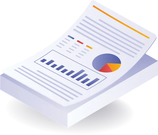 Pila de papel cuadriculado con datos de analistas de negocios  Ilustración