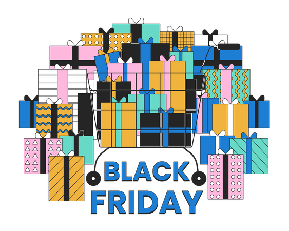 Pile of gifts on black friday  イラスト