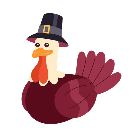 Pilgrim Turkey Mascot 2 D Cartoon Character Poultry Bird Wearing Flat Topped Hat Isolated Vector Animal White Background Capotain Turkey Authentic Thanksgiving Color Flat Spot Illustration Illustration