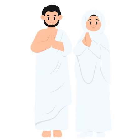 Pilgrims Couple Hajj  Illustration