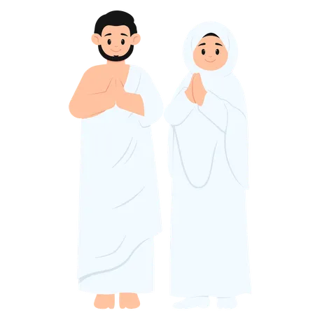 Pilgrims Couple Hajj  Illustration