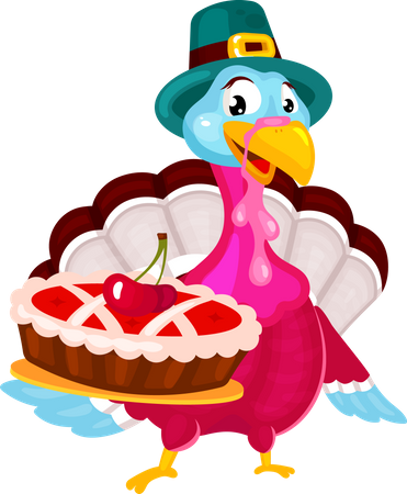 Pilgrims turkey with cherry pie  Illustration