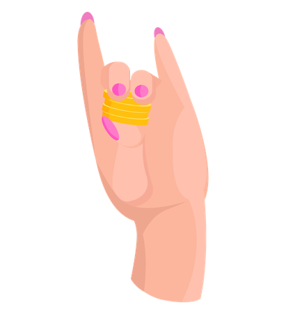 Pilha de moedas de ouro na mão humana  Ilustração
