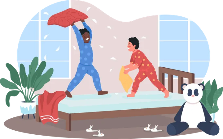 Pillow fight in kindergarten  Illustration