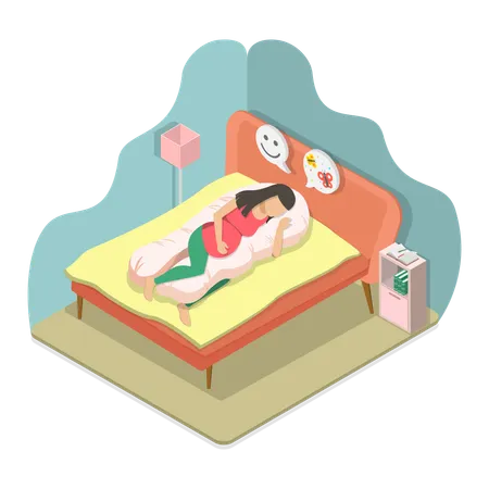3 D Isometric Flat Vector Conceptual Illustration Of Pillow For A Pregnant Woman Healthy Night Sleep Illustration