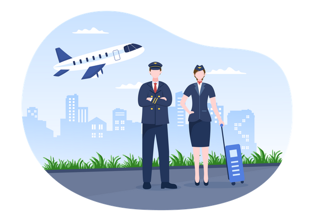 Pilot and Air Hostess standing Illustration