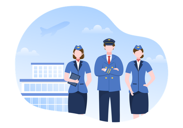 Pilot and Air Hostess standing at airport  Illustration