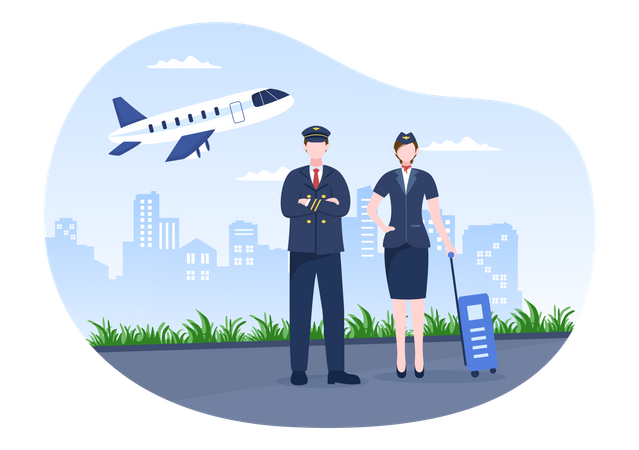 Pilot and Air Hostess standing  Illustration