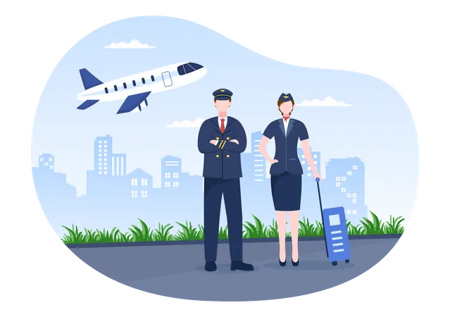 Pilot and Air Hostess standing  Illustration