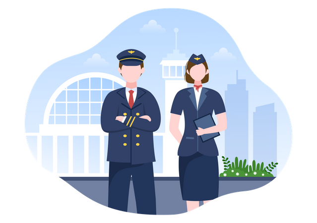 Pilot and Air Hostess standing together  Illustration