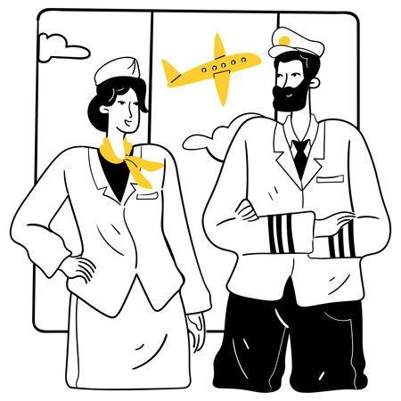 Pilot and Crew at airport  Illustration