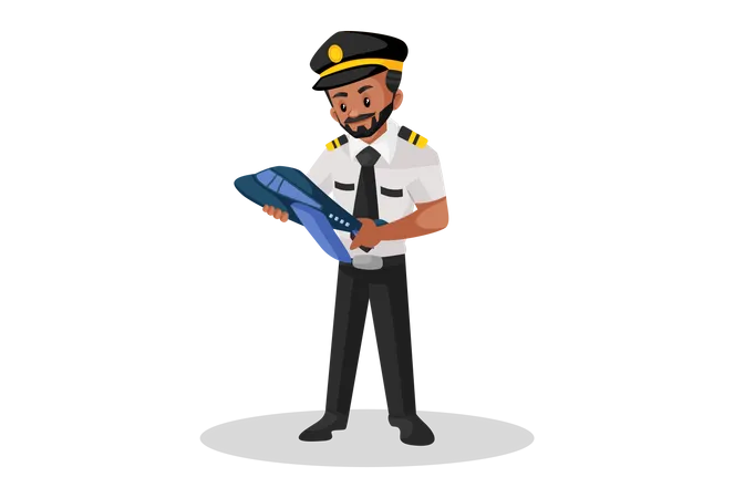 Pilot holding small plane in hands Illustration
