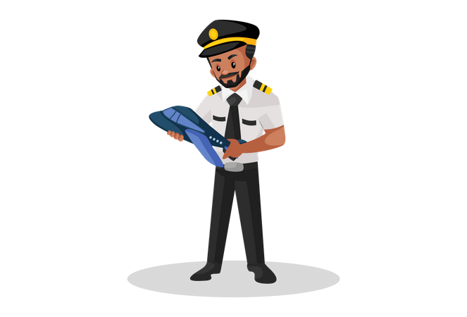 Pilot holding small plane in hands  Illustration