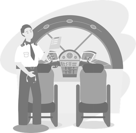 Pilot In Cockpit  Illustration