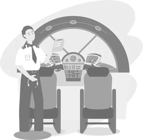 Pilot In Cockpit  Illustration