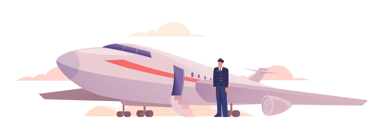 Boarding In Airplane Concept Airport Staff Stand By A Plane Idea Of Travel And Vacation Plane Arrival Isolated Vector Illustration Illustration